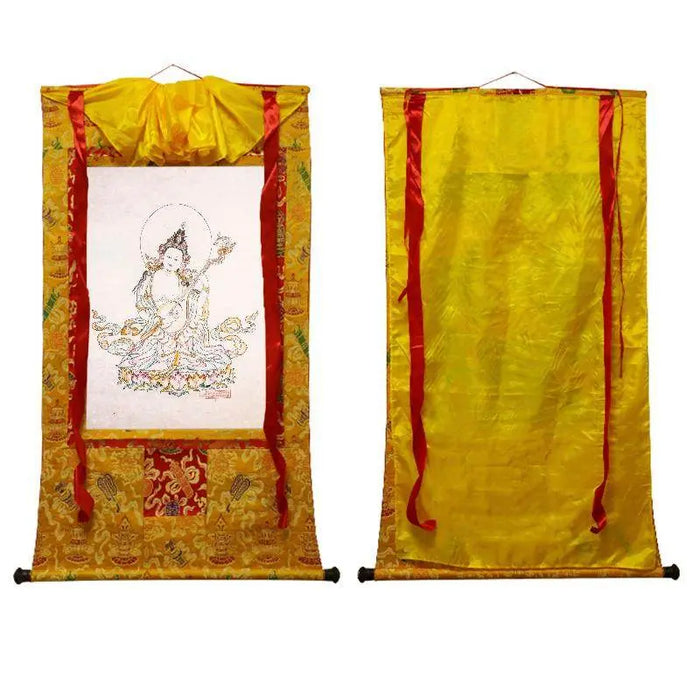 Saraswati,Sharada,Woodblock Thangka Art - Tibetan thangka painting, view 4