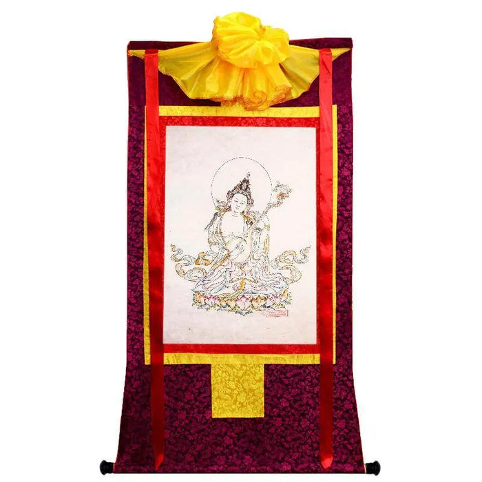 Saraswati,Sharada,Woodblock Thangka Art - Tibetan thangka painting, view 5
