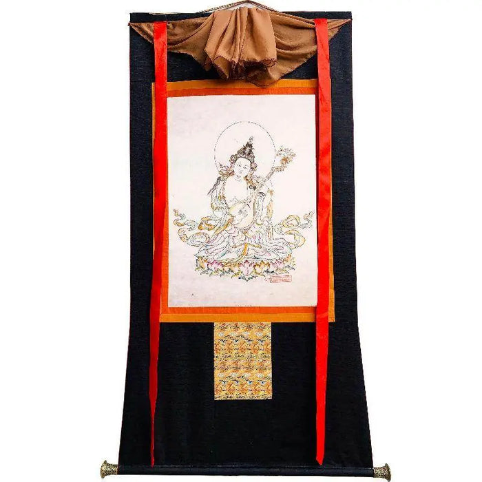 Saraswati,Sharada,Woodblock Thangka Art - Tibetan thangka painting, view 6