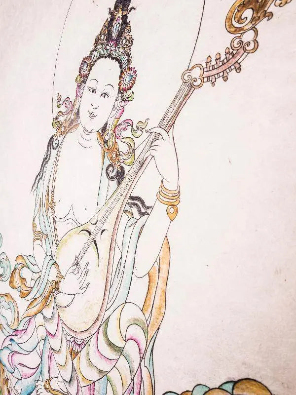 Saraswati,Sharada,Woodblock Thangka Art - Tibetan thangka painting, view 8