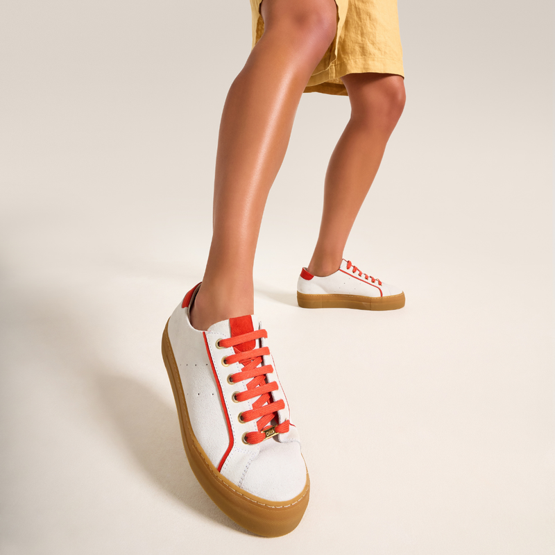Saturn - Cream & Orange Suede Wide Fit Sneakers