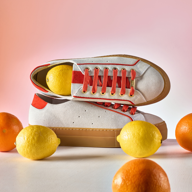 Saturn - Cream & Orange Suede Wide Fit Sneakers
