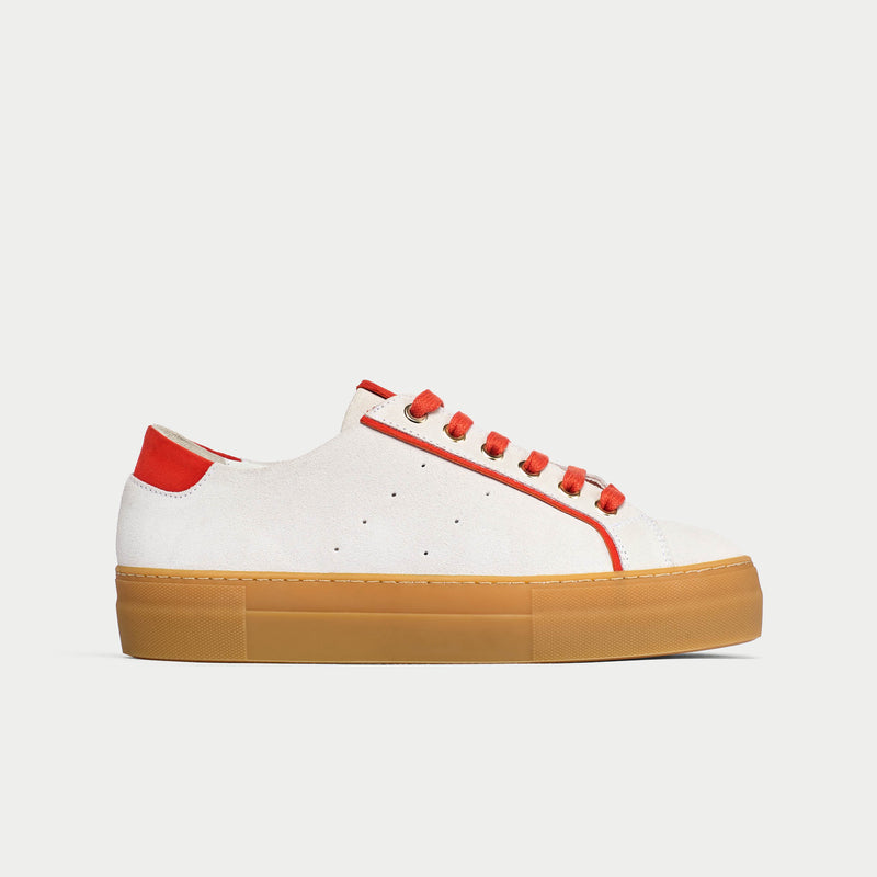 Saturn - Cream & Orange Suede Wide Fit Sneakers