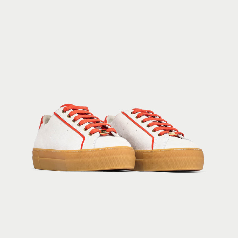 Saturn - Cream & Orange Suede Wide Fit Sneakers