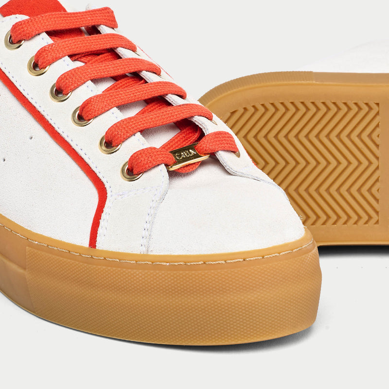 Saturn - Cream & Orange Suede Wide Fit Sneakers