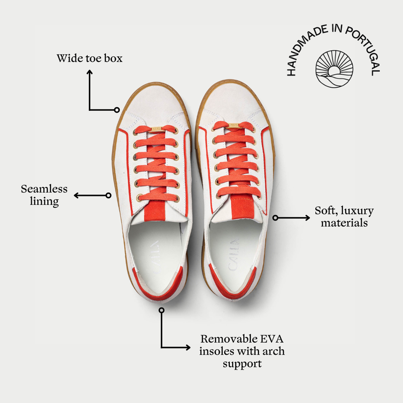 Saturn - Cream & Orange Suede Wide Fit Sneakers