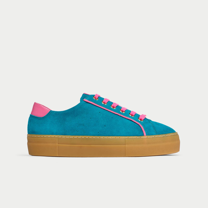 Saturn - Teal & Magenta Suede Wide Fit Sneakers
