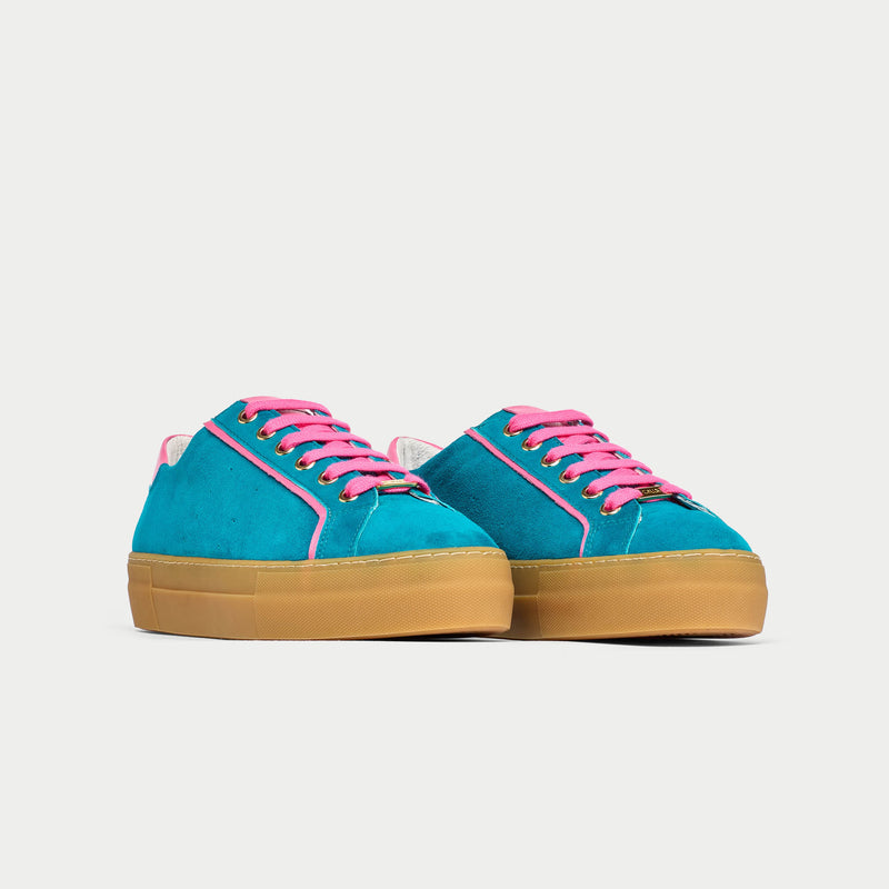 Saturn - Teal & Magenta Suede Wide Fit Sneakers