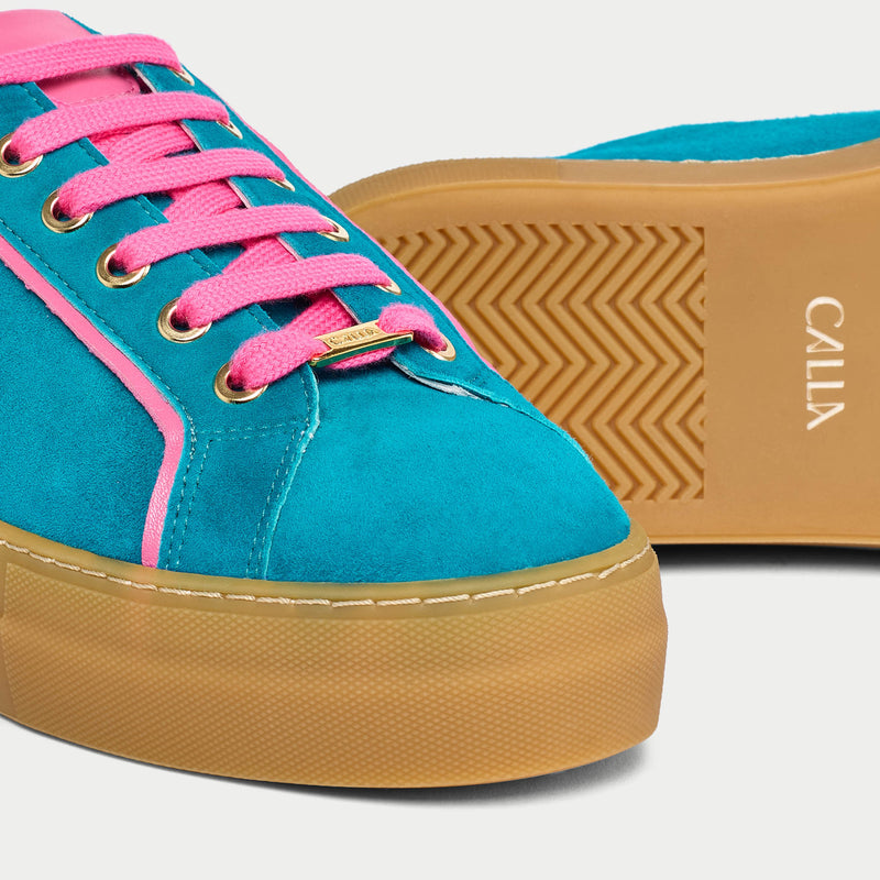 Saturn - Teal & Magenta Suede Wide Fit Sneakers