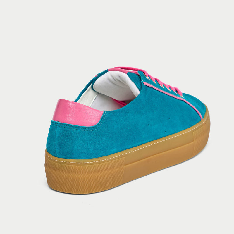 Saturn - Teal & Magenta Suede Wide Fit Sneakers