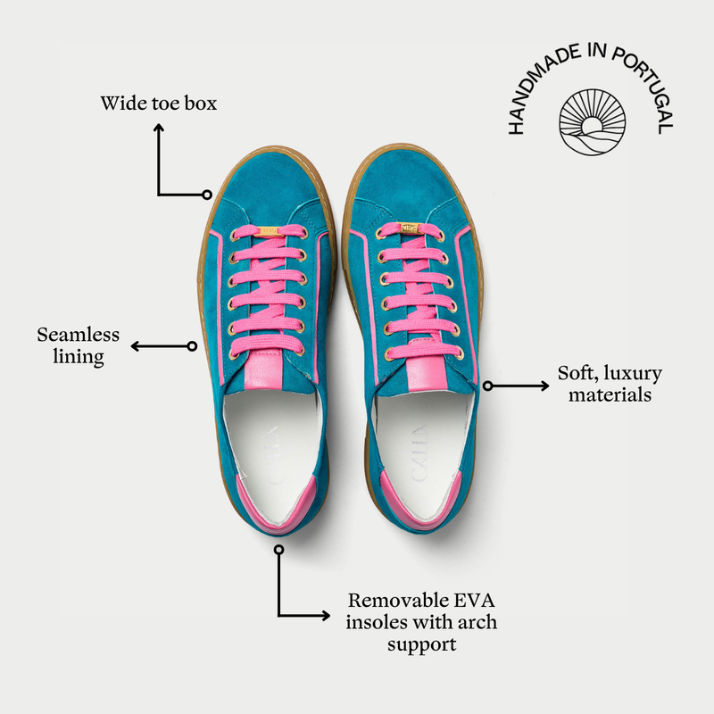 Saturn - Teal & Magenta Suede Wide Fit Sneakers