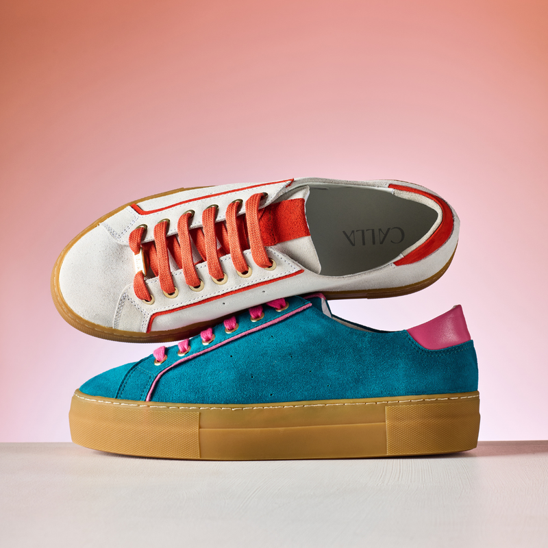 Saturn - Teal & Magenta Suede Wide Fit Sneakers