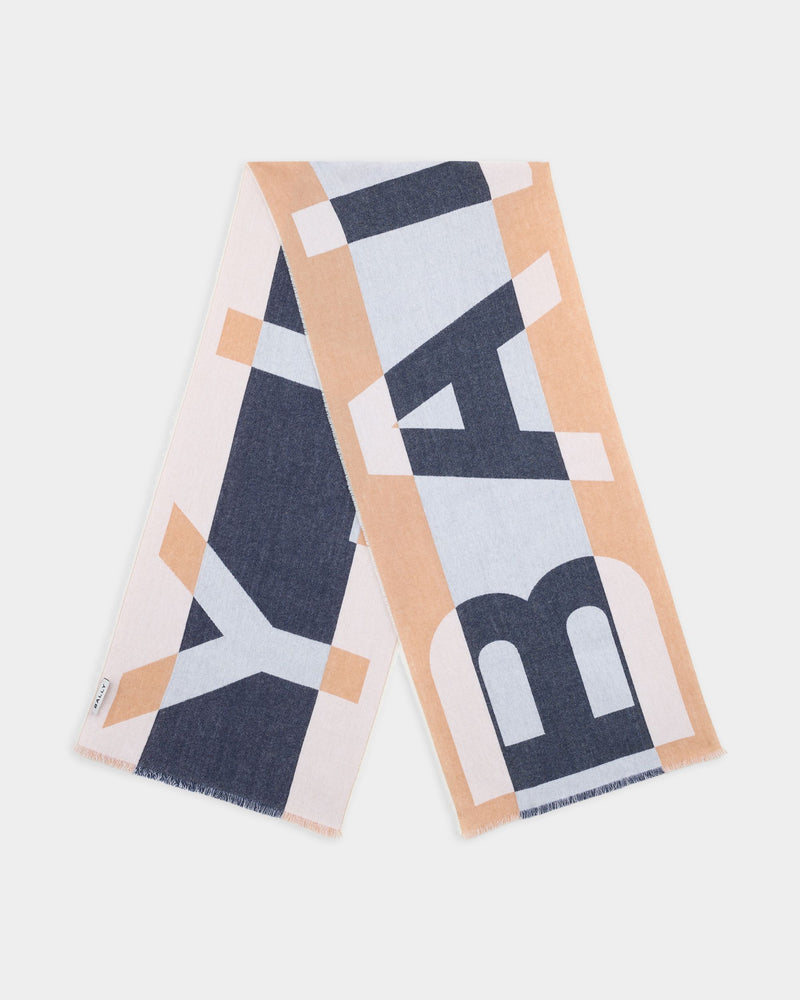 Scarf with a Geometric Bally Logo in Camel Wool