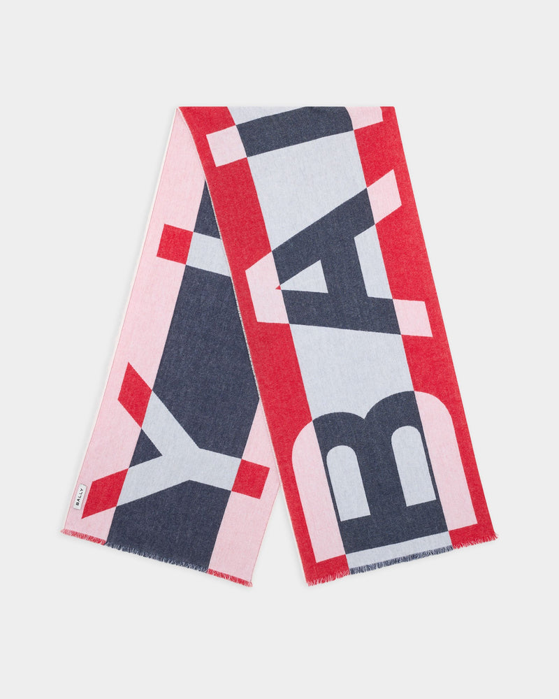Scarf with a Geometric Bally Logo in Red Wool
