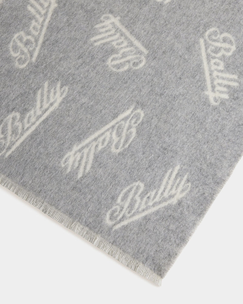 Scarf with a Logo Motif in Grey and White Wool