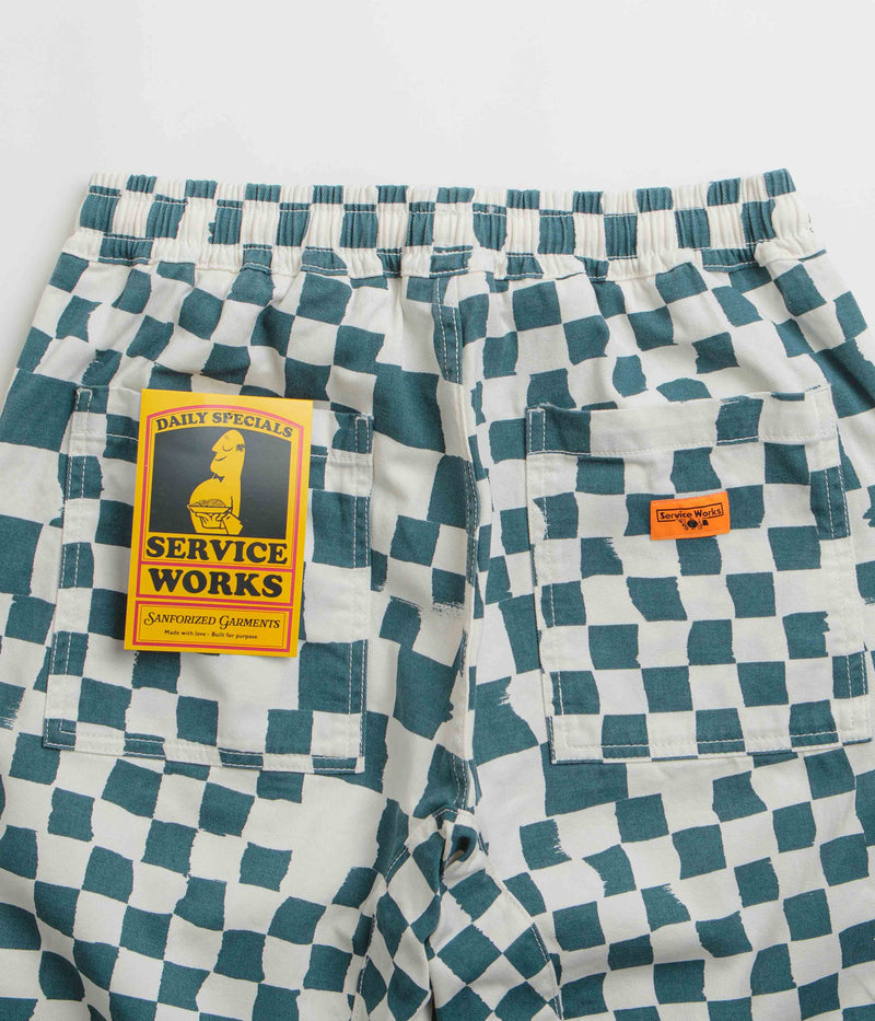Service Works Printed Chef Pants in Teal Checker