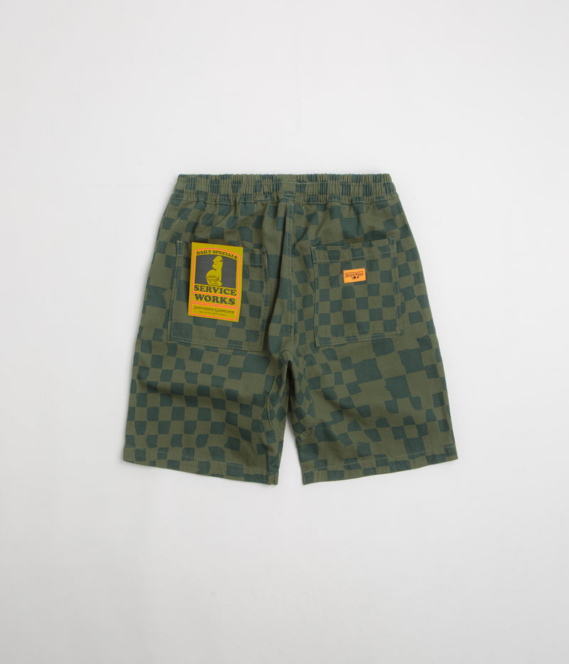 Service Works Printed Chef Shorts in Olive Checker