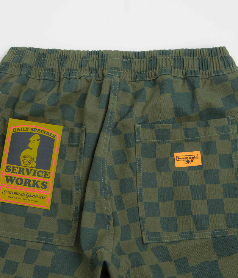 Service Works Printed Chef Shorts in Olive Checker
