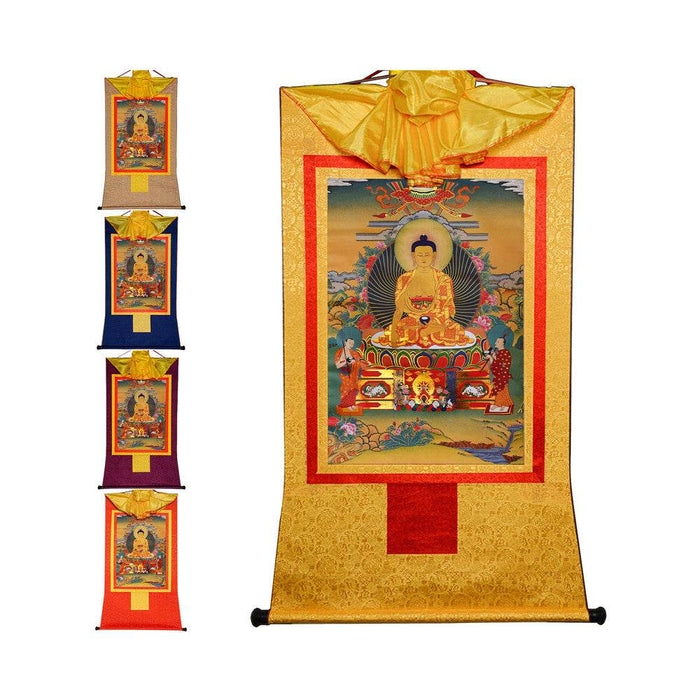 Shakyamuni,Gautama Buddha - Tibetan thangka painting, front view