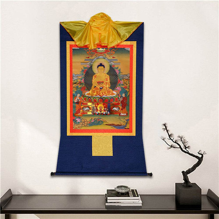 Shakyamuni,Gautama Buddha - Tibetan thangka painting, detailed view