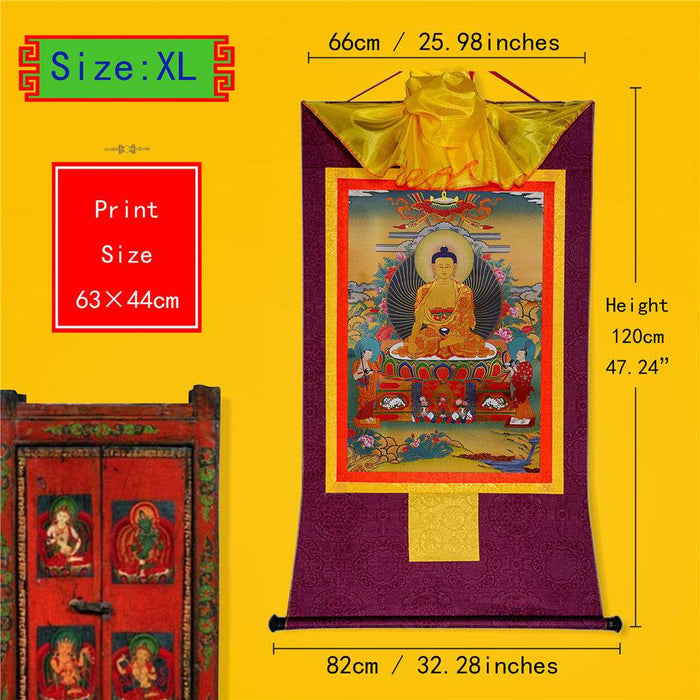 Shakyamuni,Gautama Buddha - Tibetan thangka painting, close-up detail