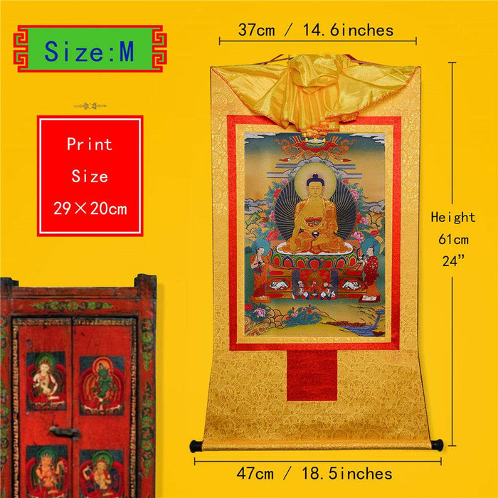 Shakyamuni,Gautama Buddha - Tibetan thangka painting, view 5