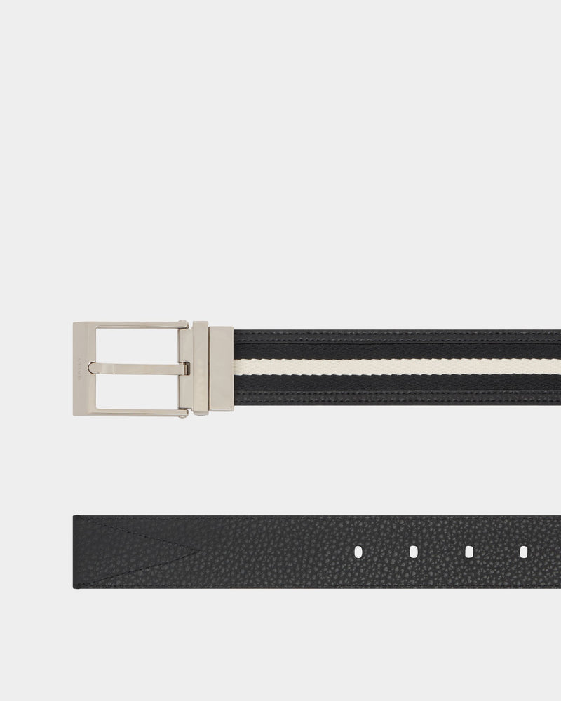 Shiffie 35 mm Reversible Belt in Black and Bone Fabric And Leather