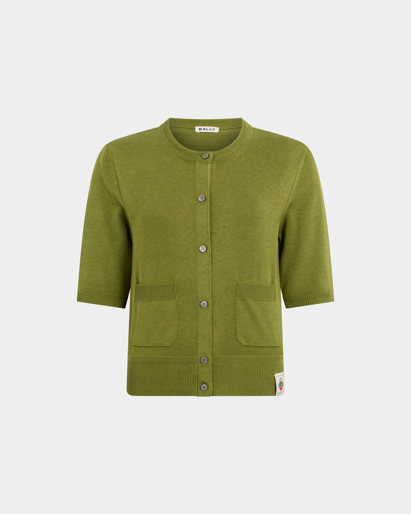 Short Sleeve Cardigan in Matcha Green Cotton And Silk