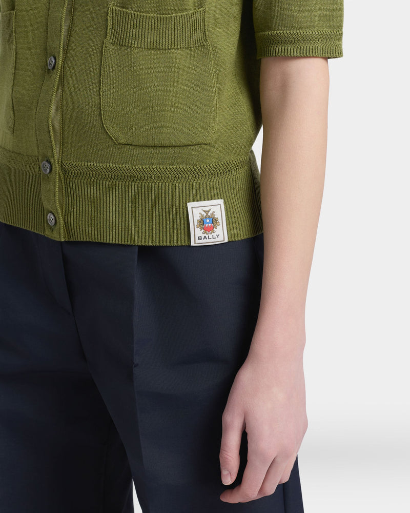 Short Sleeve Cardigan in Matcha Green Cotton And Silk