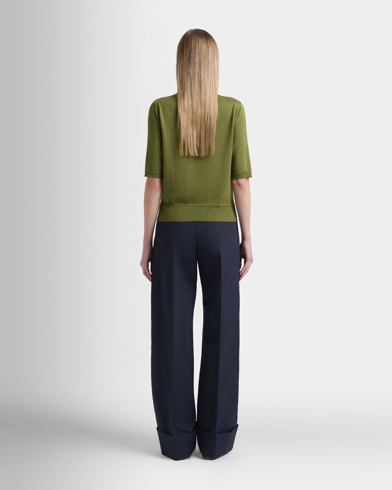 Short Sleeve Cardigan in Matcha Green Cotton And Silk