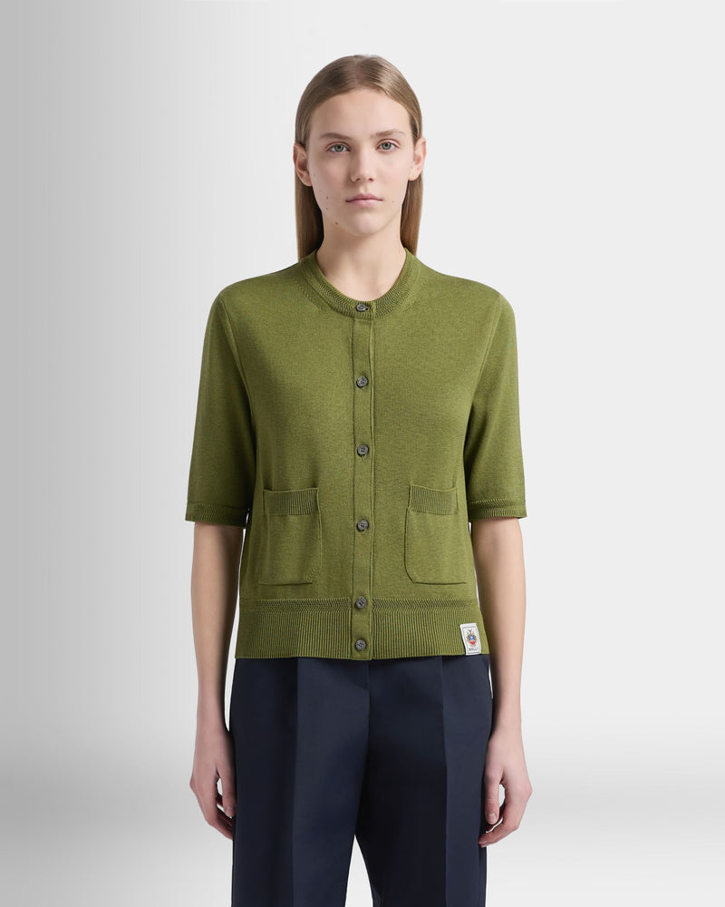 Short Sleeve Cardigan in Matcha Green Cotton And Silk