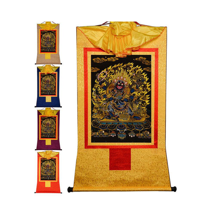ནག་པོ་ཆེན་པོ། Six Armed Mahakala-Black Type - Tibetan thangka painting, front view