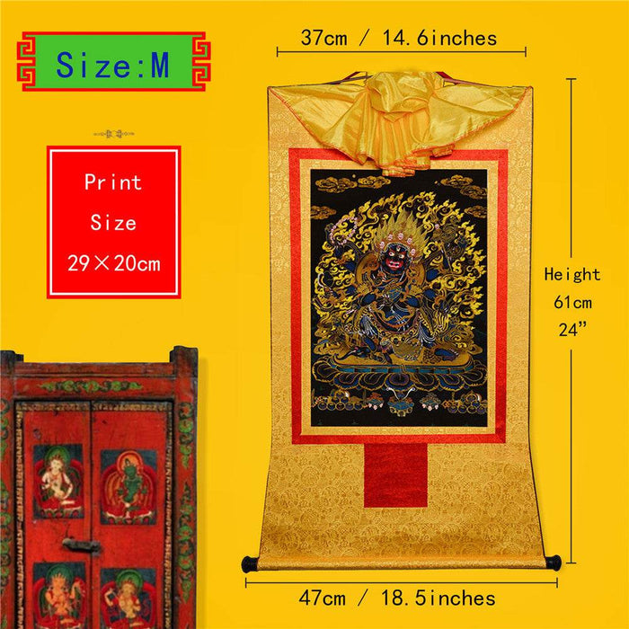 ནག་པོ་ཆེན་པོ། Six Armed Mahakala-Black Type - Tibetan thangka painting, view 5