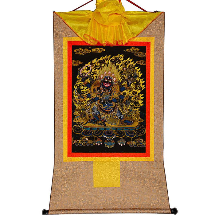 ནག་པོ་ཆེན་པོ། Six Armed Mahakala-Black Type - Tibetan thangka painting, view 7