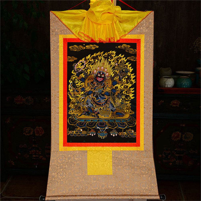 ནག་པོ་ཆེན་པོ། Six Armed Mahakala-Black Type - Tibetan thangka painting, view 8