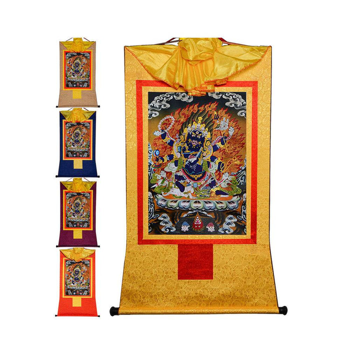 ནག་པོ་ཆེན་པོ། Six Armed Mahakala - Tibetan thangka painting, front view