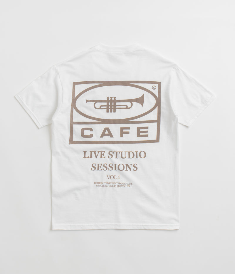 Skateboard Cafe 45 T-Shirt in White and Coffee