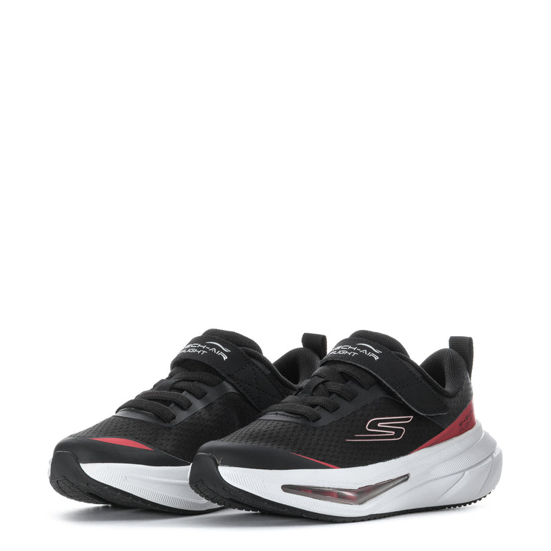 Pair of kids black lace-up sneakers with red details and white midsole