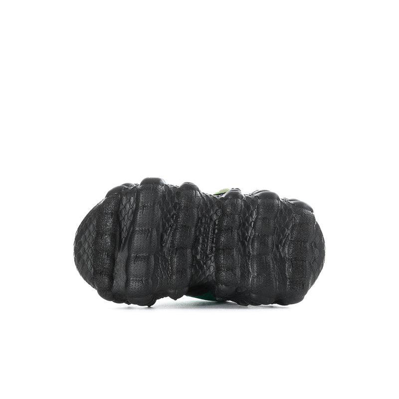Toddler black dinosaur-style sneaker with textured midsole and sculpted tread