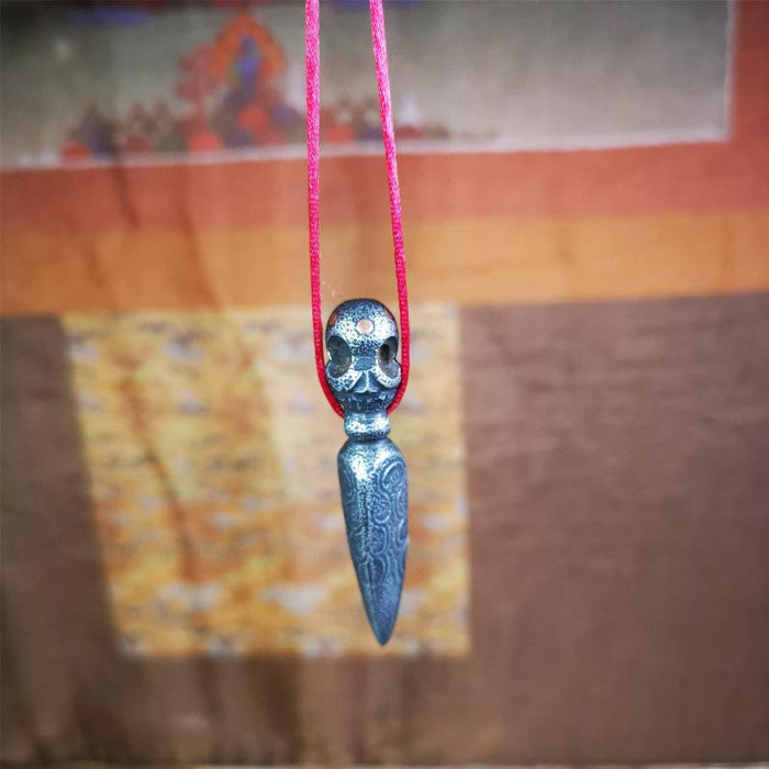 Skull Phurba - 2.24" - Tibetan Buddhist art, close-up detail