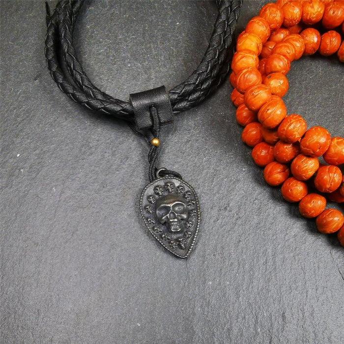 Skull Vajra Amulet 1.2" - Tibetan Buddhist amulet, front view