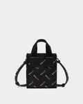 Small Tote Bag In Black Nylon With a Chevron Logo Print