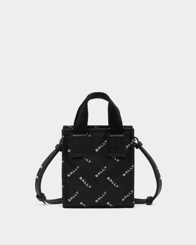Small Tote Bag In Black Nylon With a Chevron Logo Print