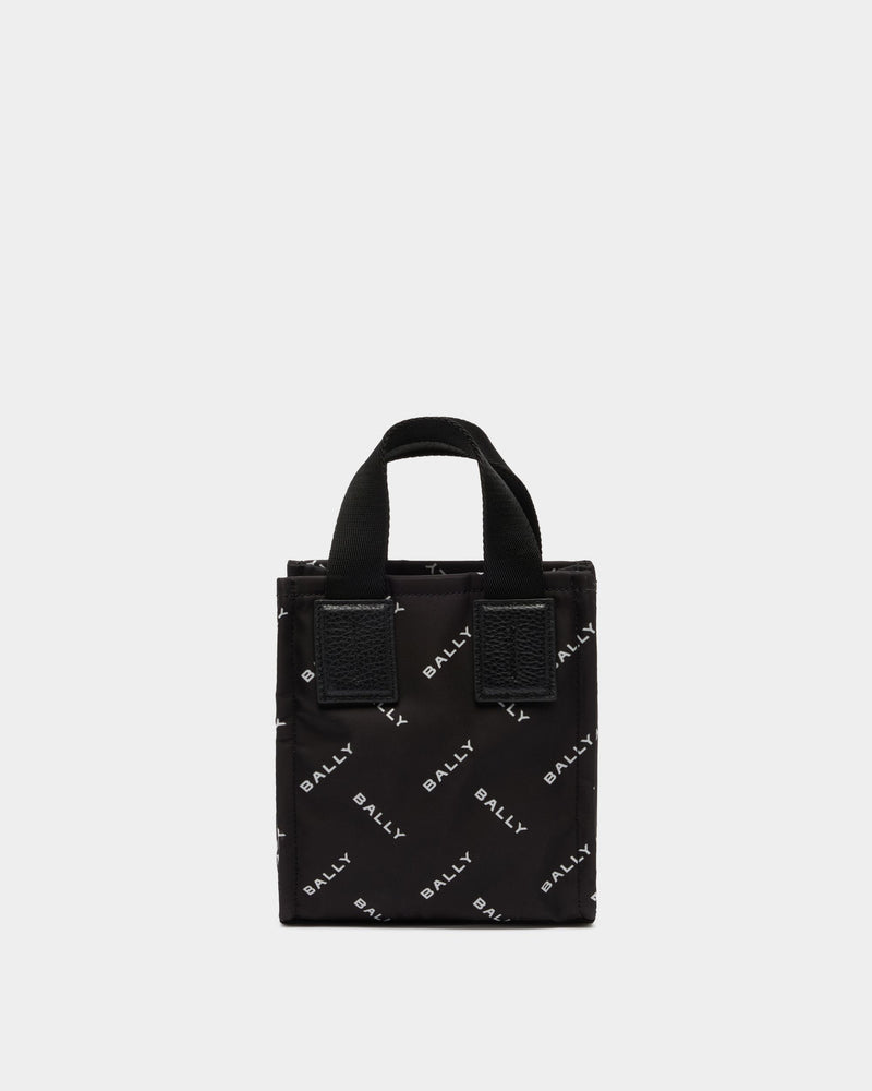 Small Tote Bag In Black Nylon With a Chevron Logo Print