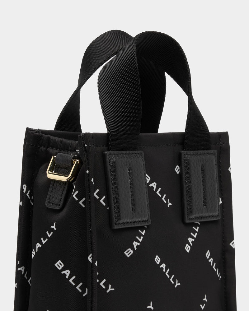 Small Tote Bag In Black Nylon With a Chevron Logo Print