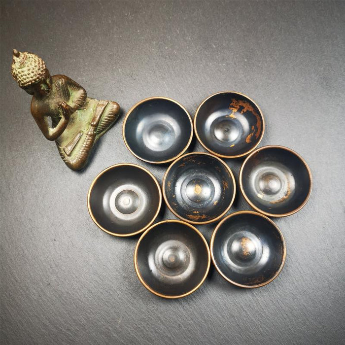 Small Water Offering Bowls Set 1.89" - Tibetan Buddhist art, front view