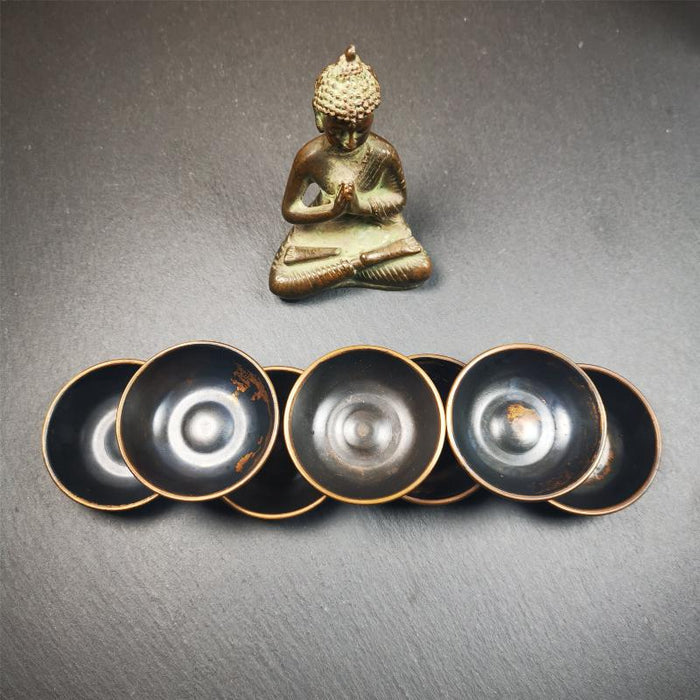 Small Water Offering Bowls Set 1.89" - Tibetan Buddhist art, detailed view