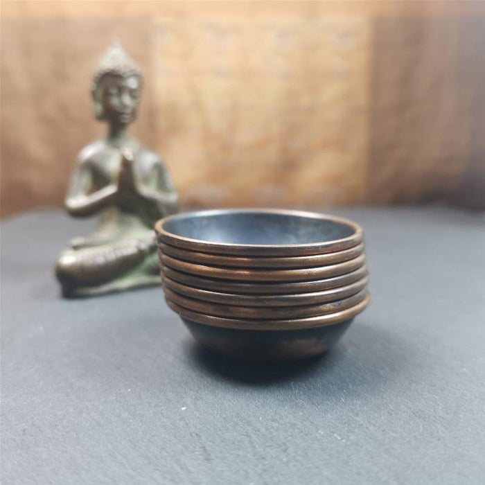Small Water Offering Bowls Set 1.89" - Tibetan Buddhist art, close-up detail