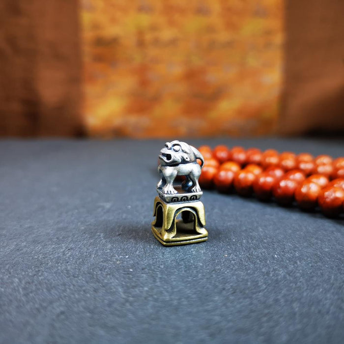 Snow Lion Kalachakra Seal,0.9" - Tibetan Buddhist art, front view