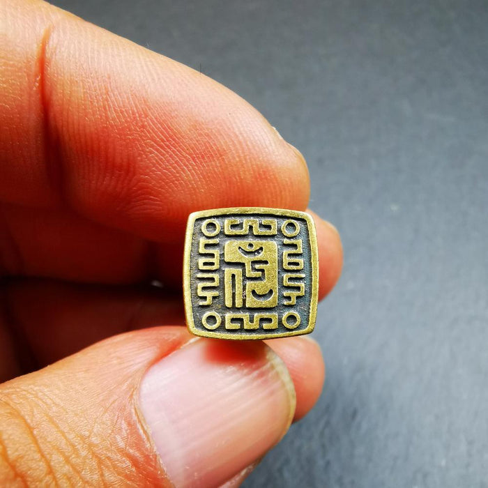 Snow Lion Kalachakra Seal,0.9" - Tibetan Buddhist art, detailed view